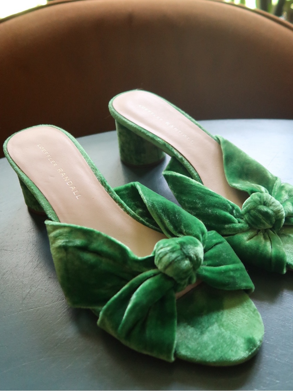 Loeffler Randall Green Velvet Knotted Mule Heels